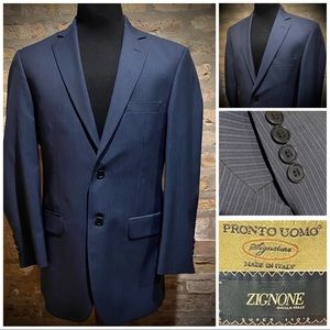 40R Pronto Uomo Super 110s Wool Navy Striped Sport Coat/Blazer Made in 🇮🇹